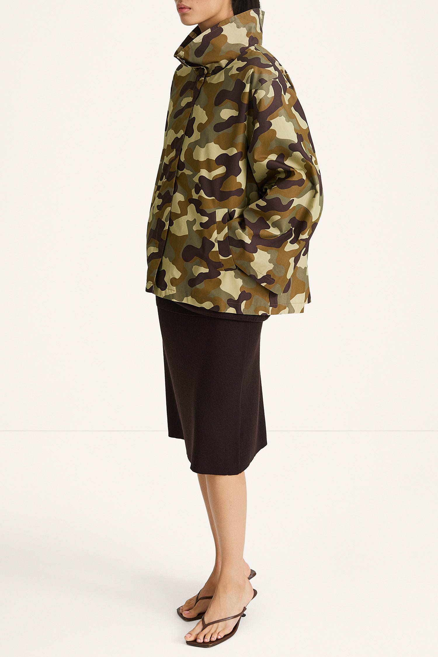 SHORT A-LINE TRENCH JACKET - SALERNO CAMO