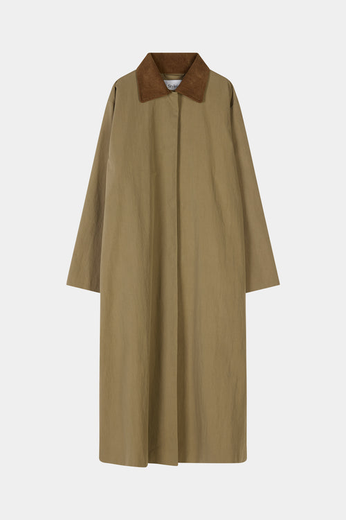 Sylvia loose flared cotton trench coat army green stylein model image front