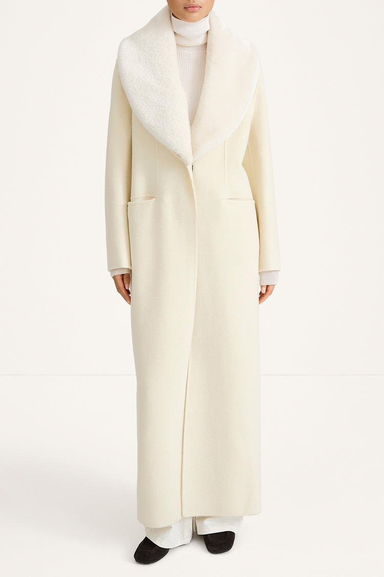 LONG DOUBLE-FACED WOOL COAT - TERA ECRU