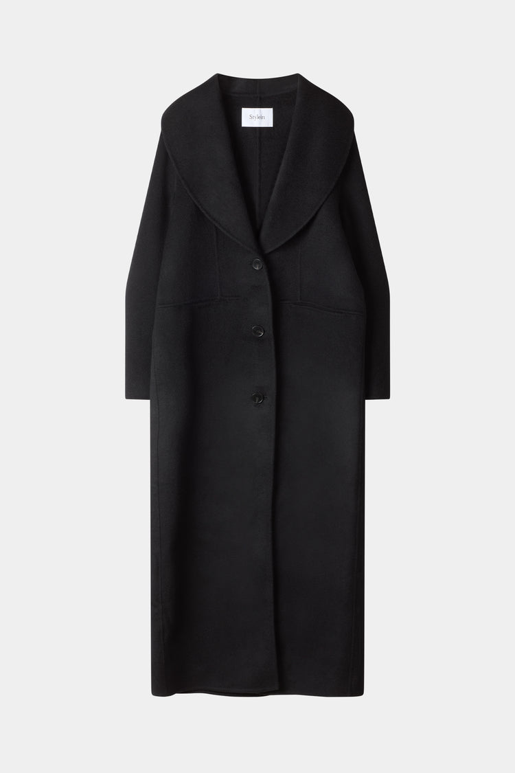 LONG DOUBLE-FACED WOOL COAT - TERA BLACK