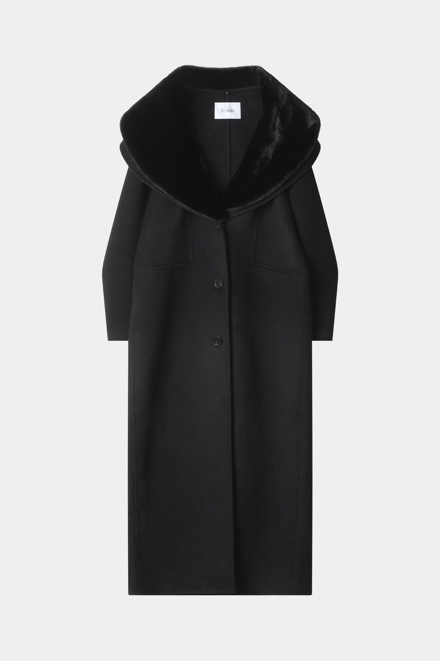 Black long wool coat stylein tera faux fur collar tivon packshot
