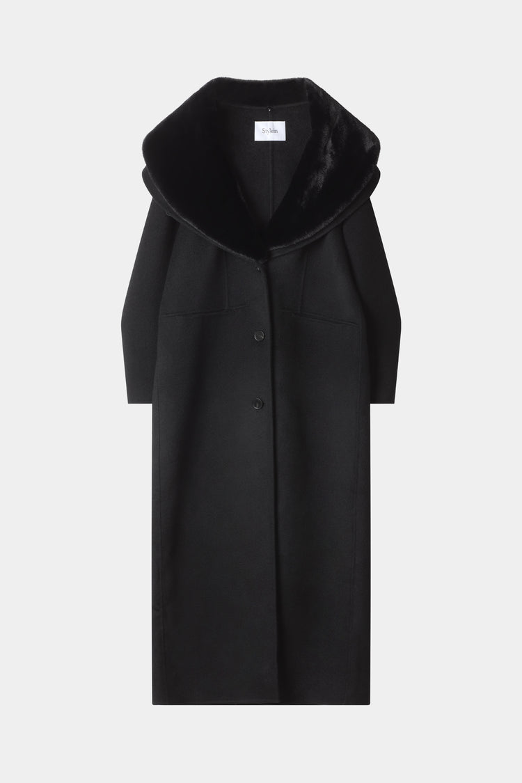 Black long wool coat stylein tera faux fur collar tivon packshot
