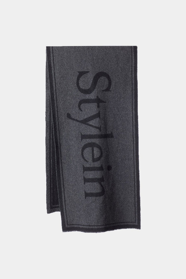 Thalia scarf wide double logo wool blend dark grey stylein packshot