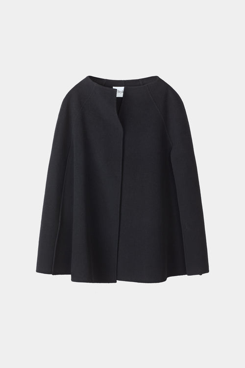 Thea double wool cape coat black stylein model image front