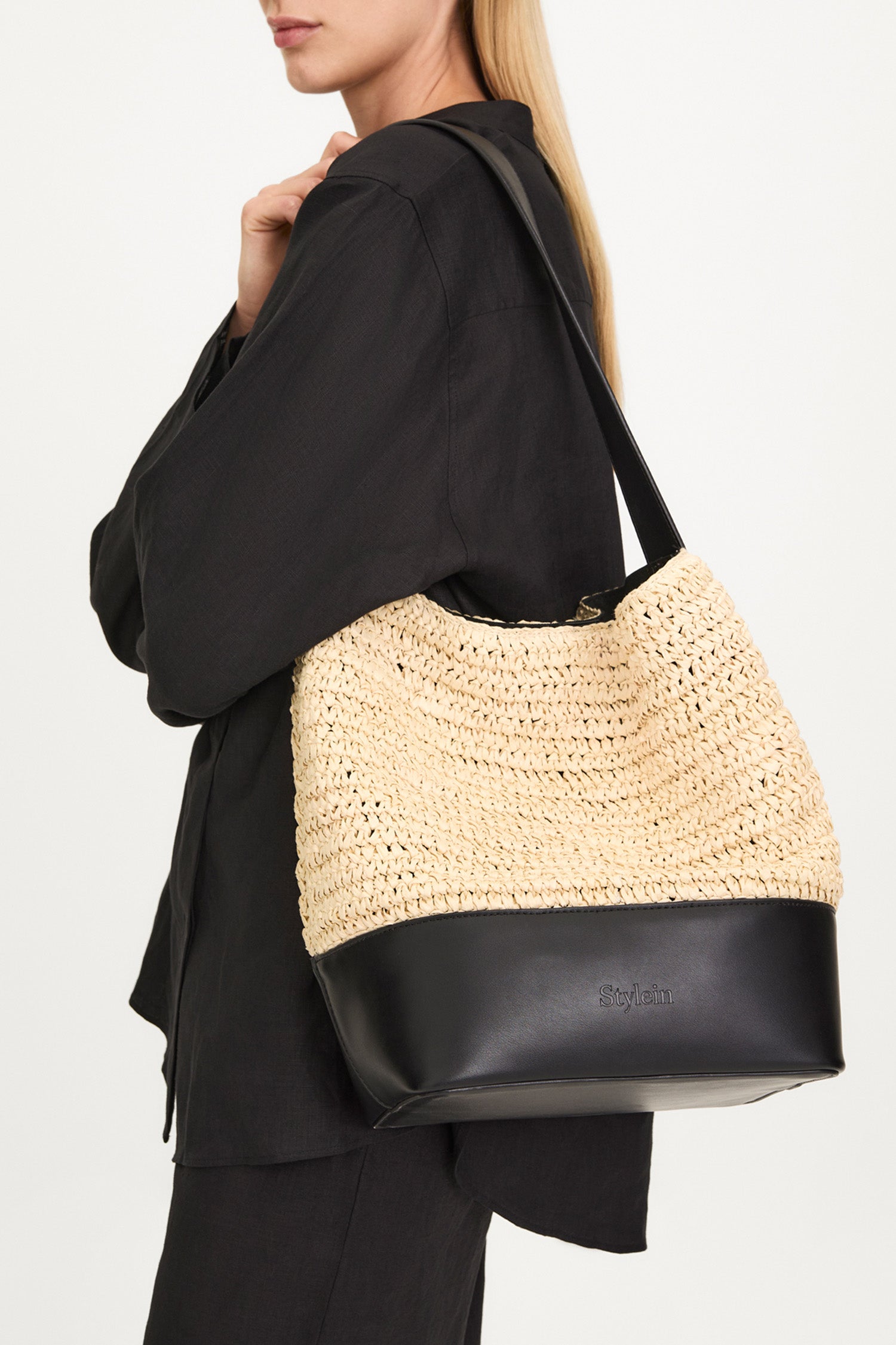 PAPER STRAW BUCKET BAG - YOUNESS CREAM