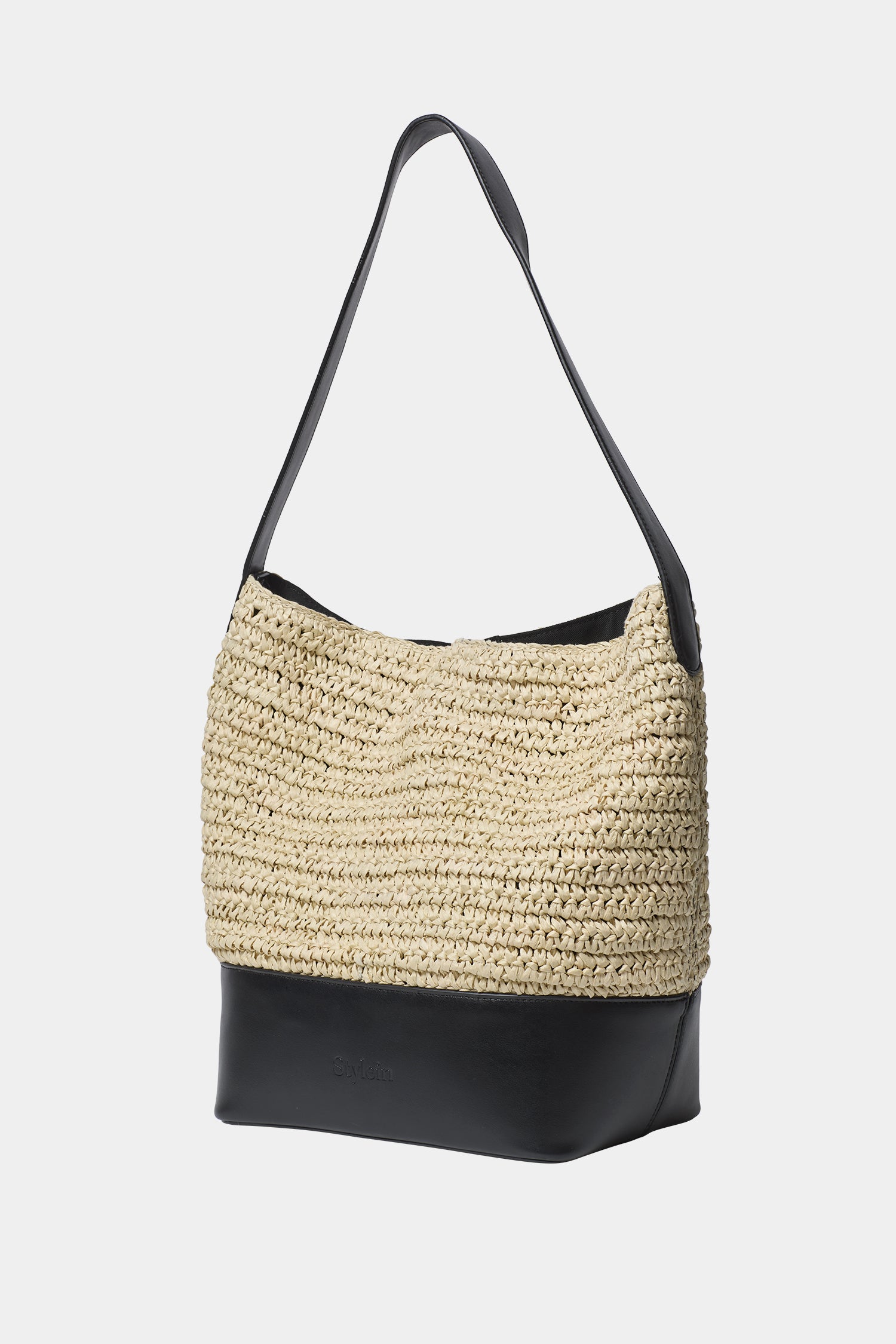 Youness paper bucket bag cream black stylein packshot side