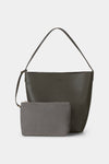 Vegan leather bucket bag stylein younes dark mud inner clutch