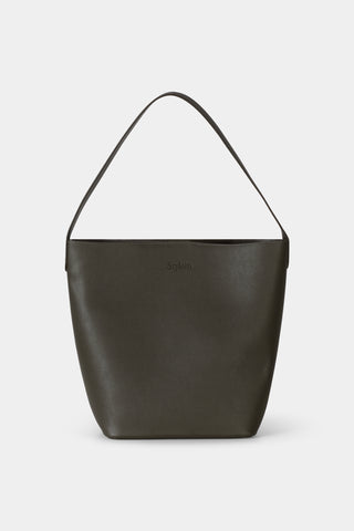 Vegan leather bucket bag stylein younes dark mud packshot