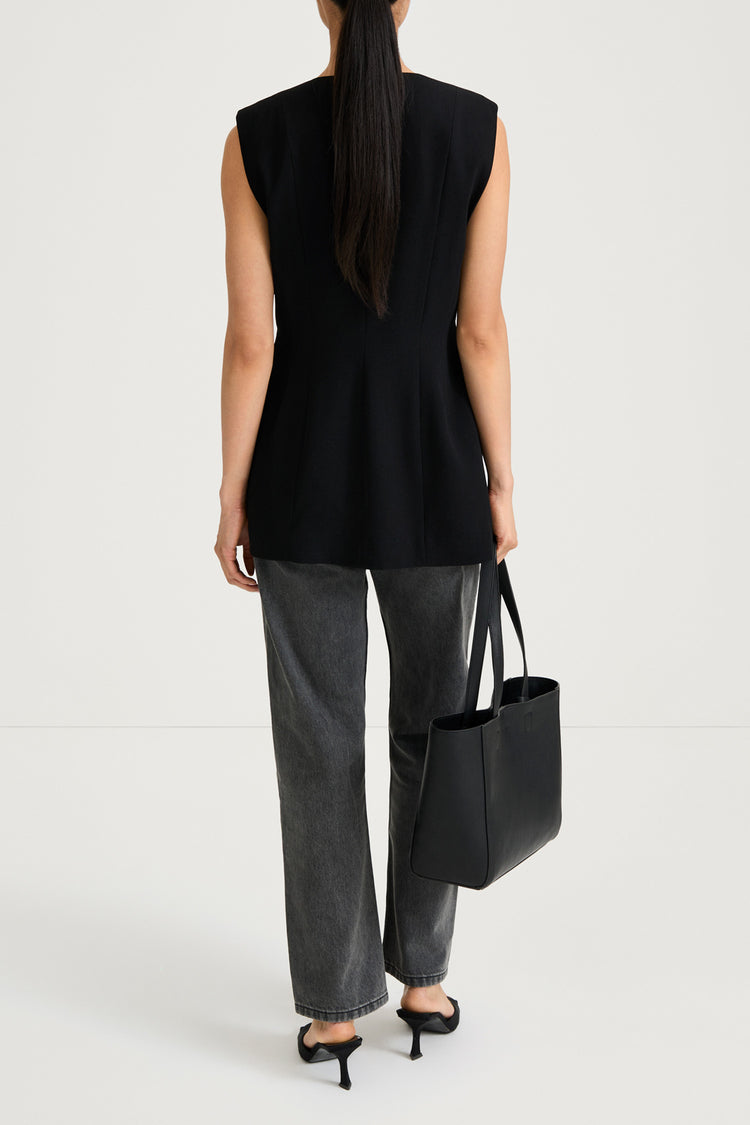 Balina black crepe vest stylein back model image