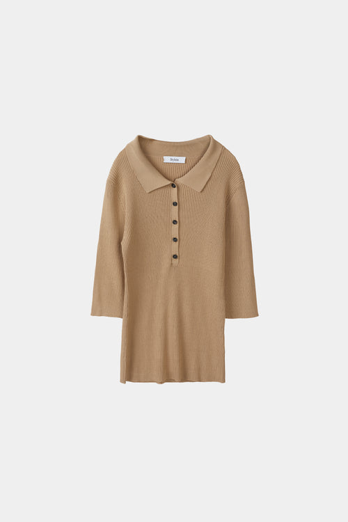 beige fine knit collar button top priceton stylein front