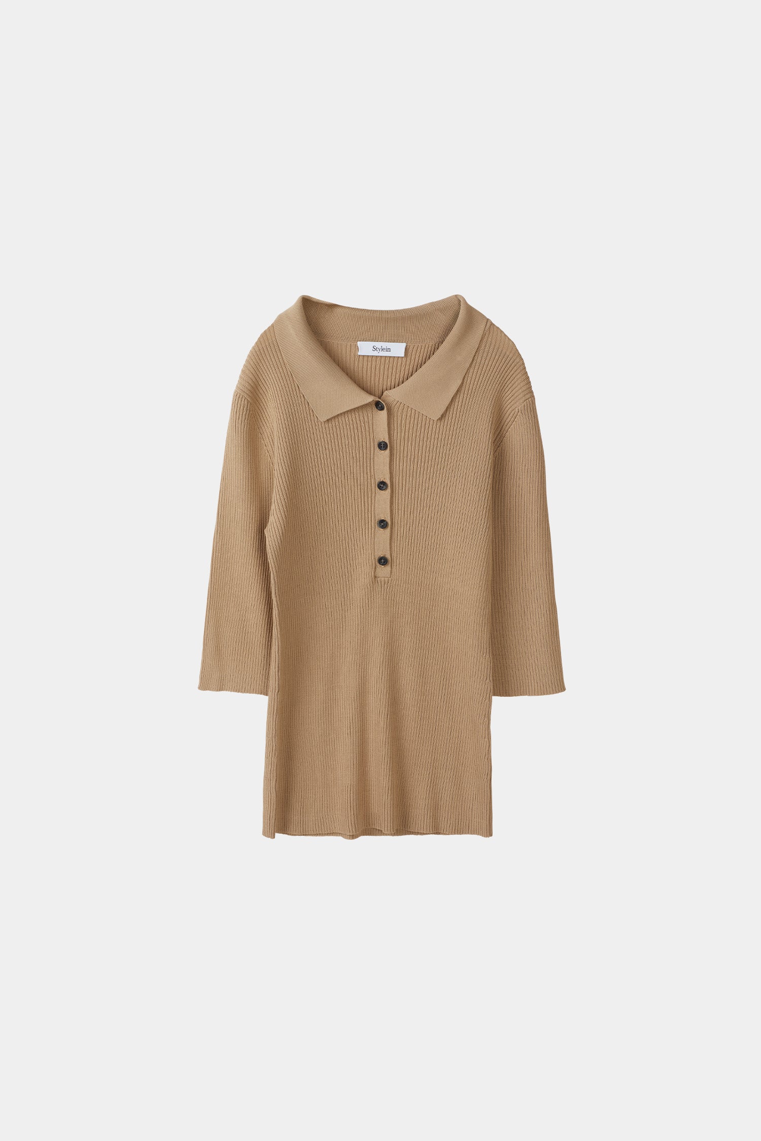 beige fine knit collar button top priceton stylein packshot