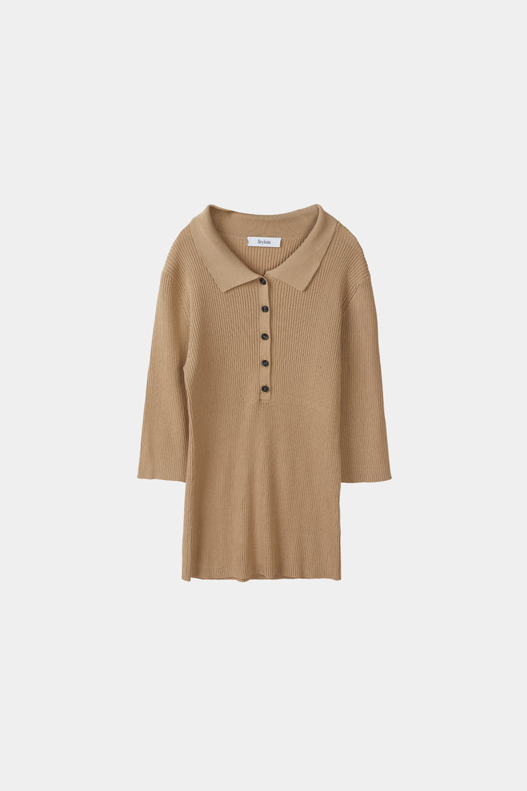 beige fine knit collar button top priceton stylein packshot