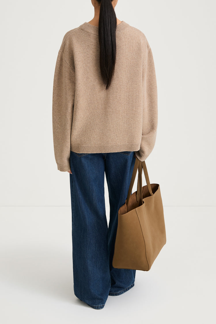 beige round neck knitted sweater stylein harlow back