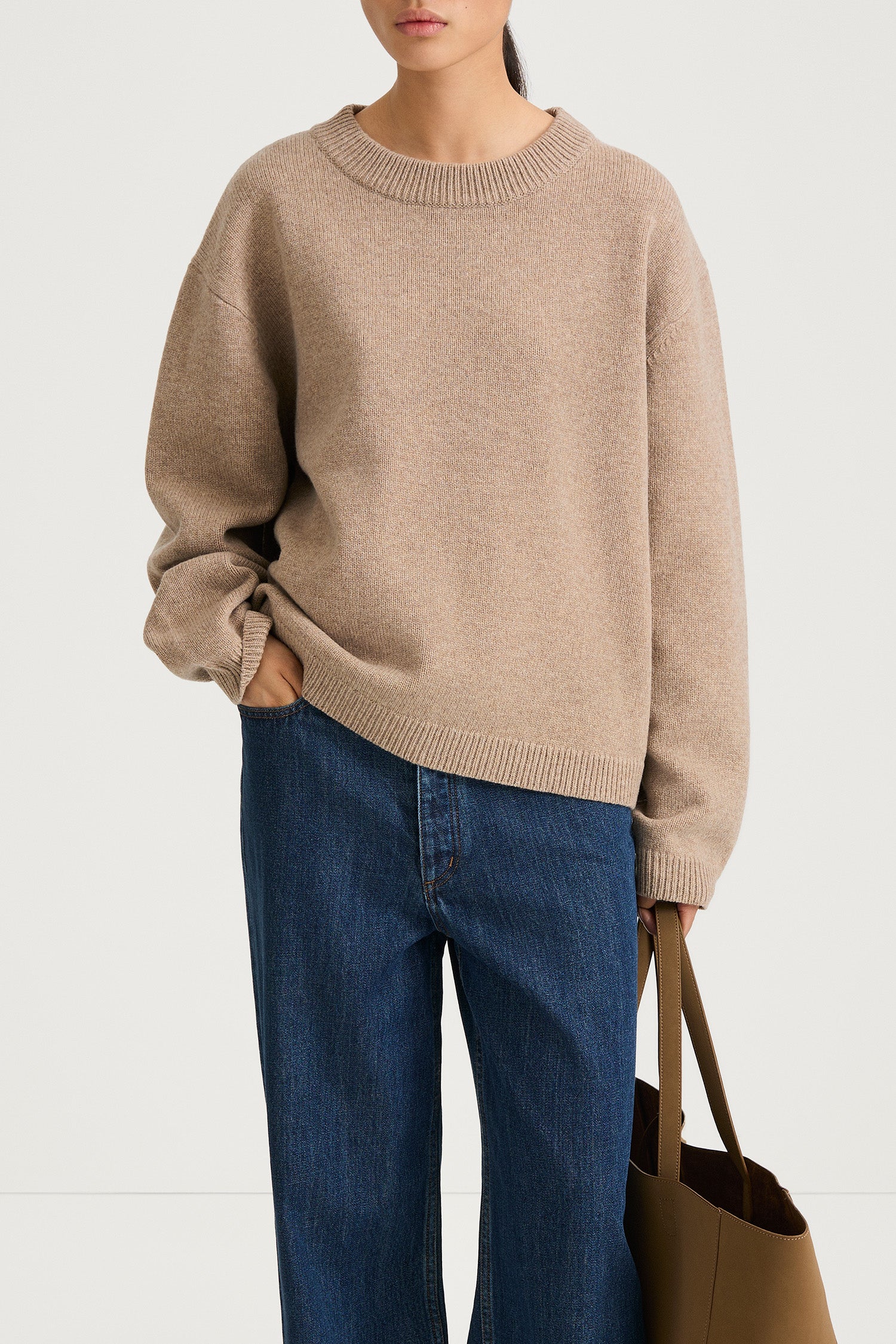 beige round neck knitted sweater stylein harlow