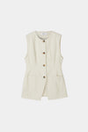 Sirella vest cinched waist button up front beige linen stylein packshot