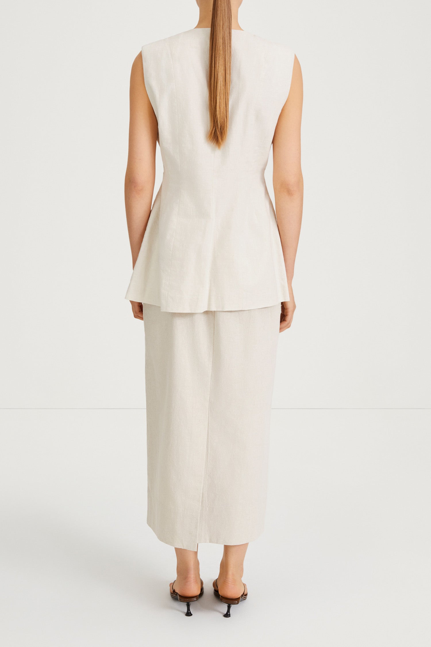 Sirella vest cinched waist button up front beige linen stylein back image