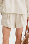 Mojo shorts flared seersucker beige stripe stylein detail image