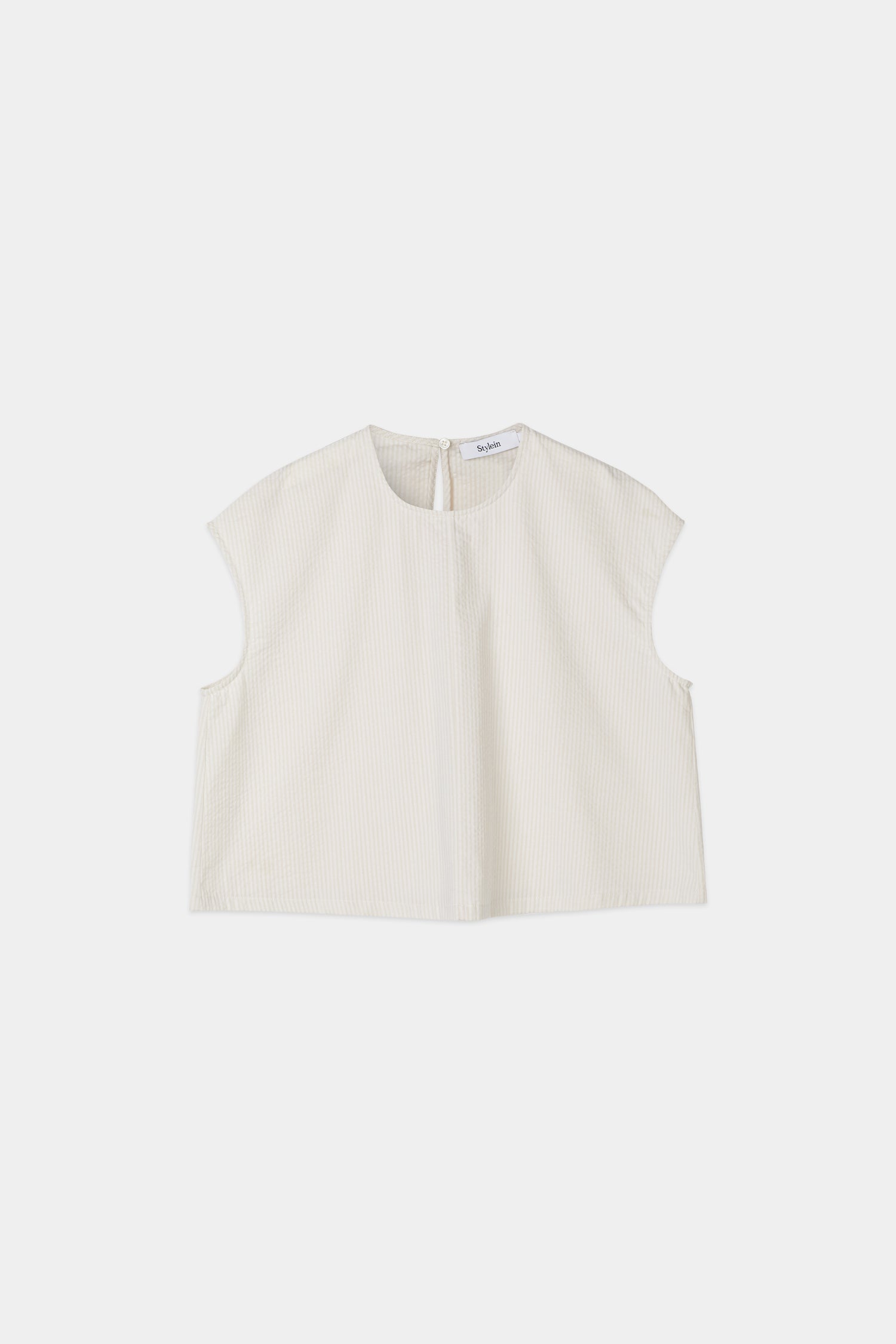 Jayla top cropped boxy short sleeved seersucker beige stripe stylein packshot