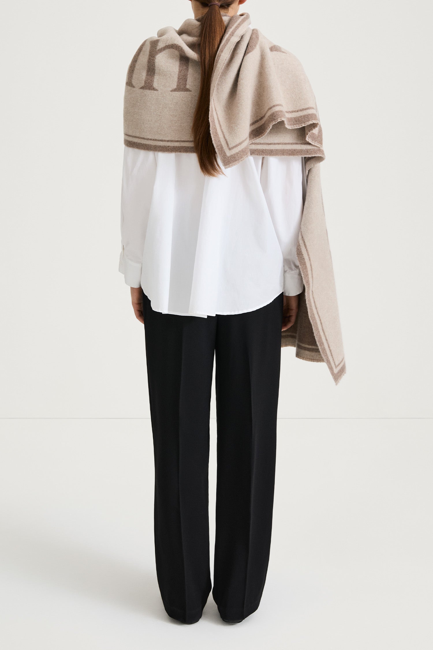 beige wide logo scarf thalia stylein back