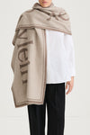 beige wide logo scarf thalia stylein front