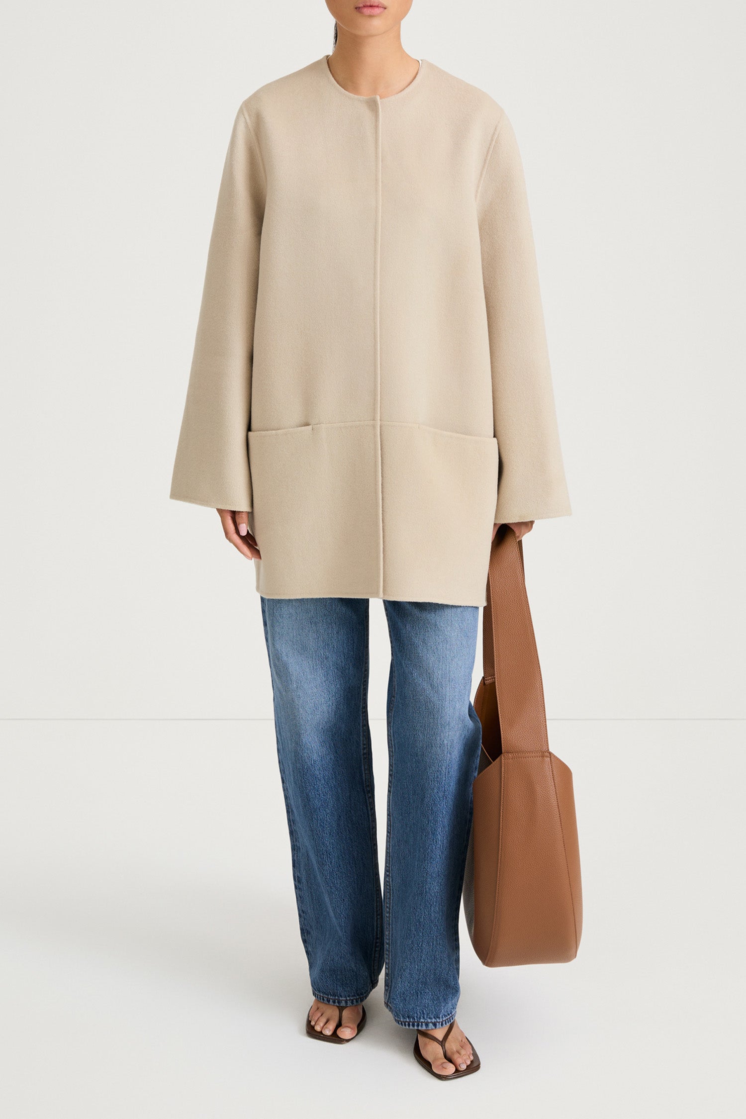 Beige wool coat stylein tara front model image