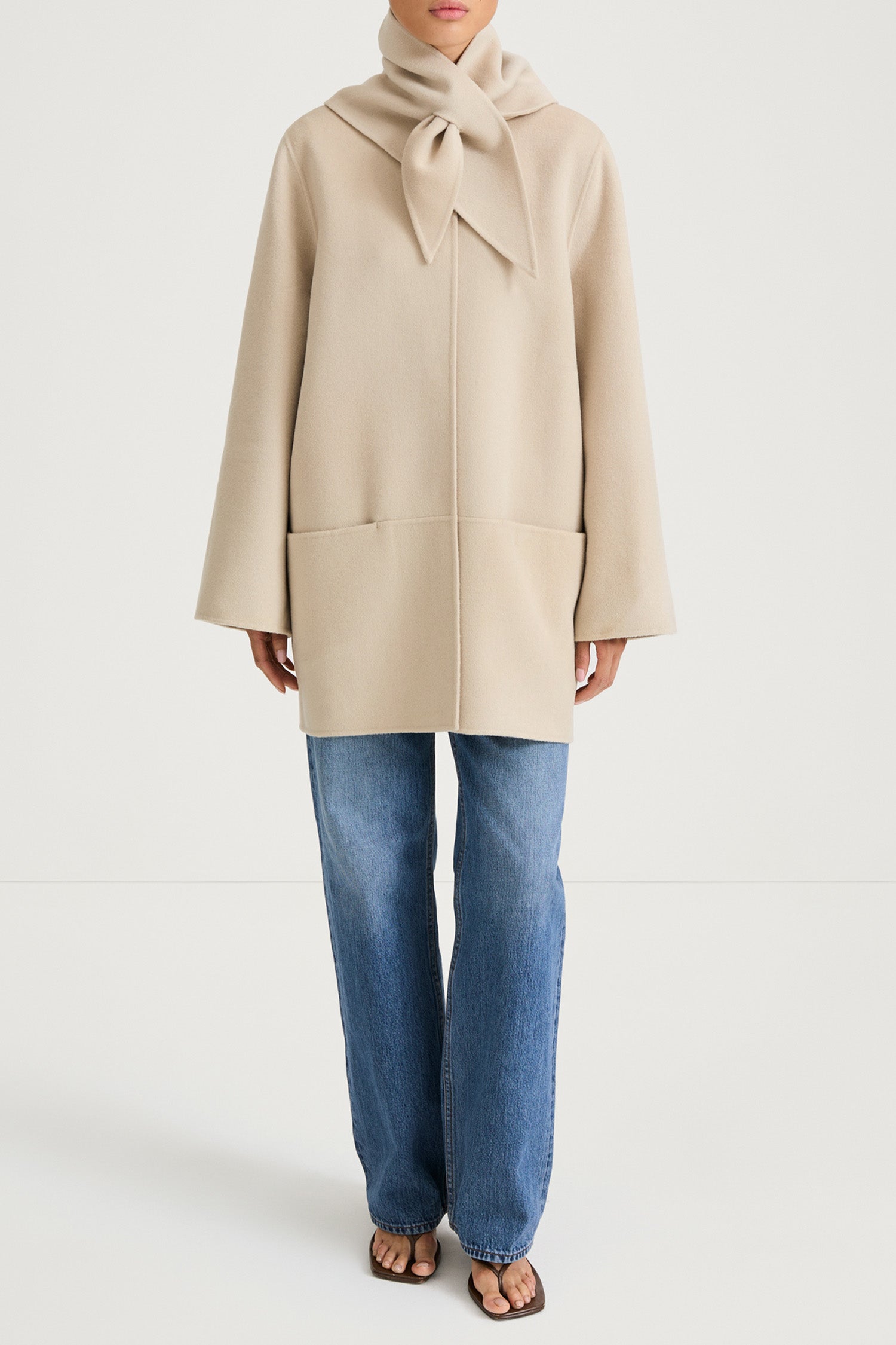 Beige wool coat stylein tara front model image 
