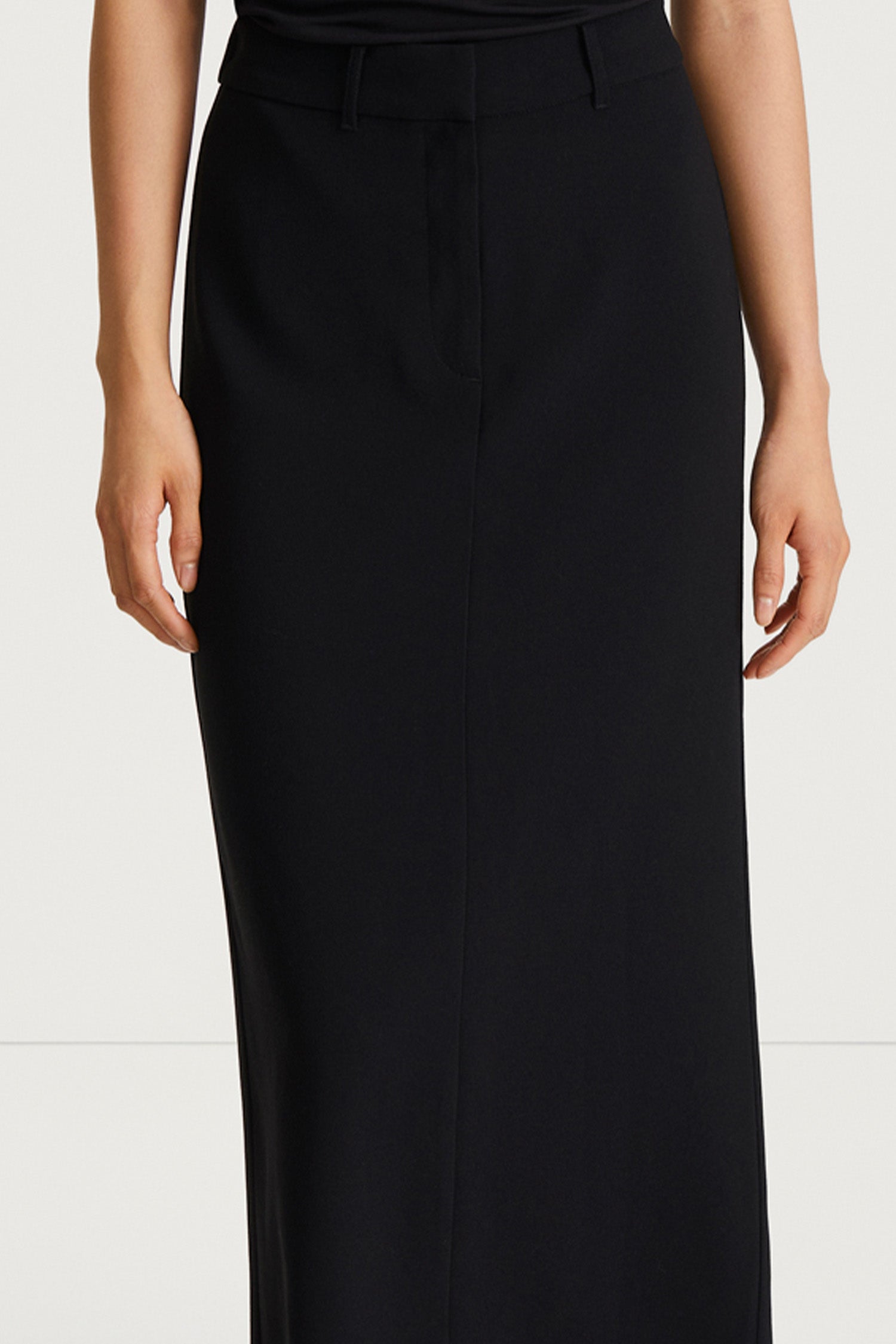  black ankle length skirt crepe stylein berkeley detail