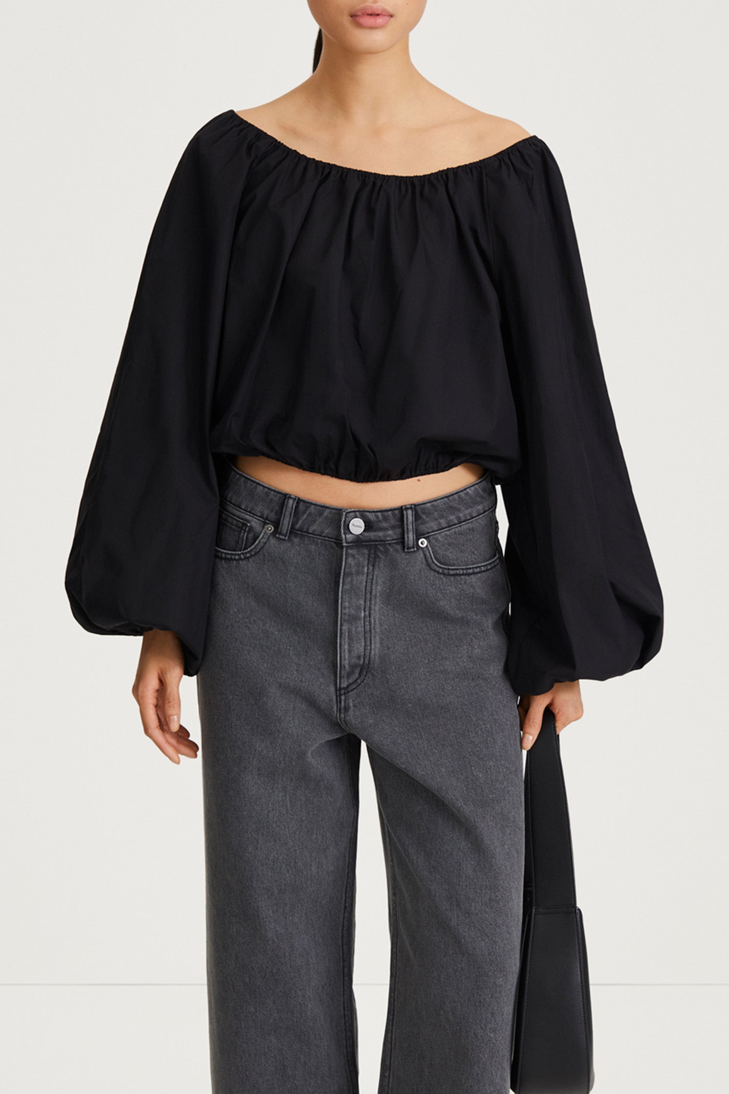 Jurata blouse offshoulder cropped long balloon sleeves  black stylein front image