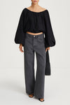 Jurata blouse offshoulder cropped long balloon sleeves  black stylein front image