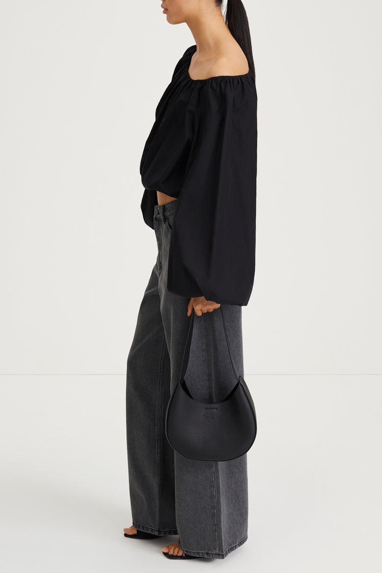 Jurata blouse offshoulder cropped long balloon sleeves  black stylein side image