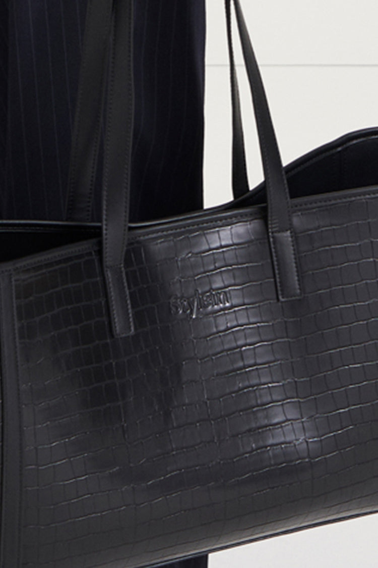 black croc embossed faux leather tote bag stylein yendi detail