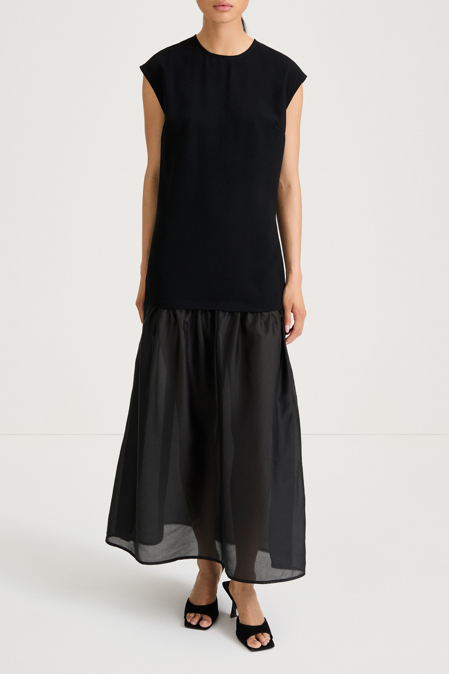 Black dress sheer stylein barnie front model image