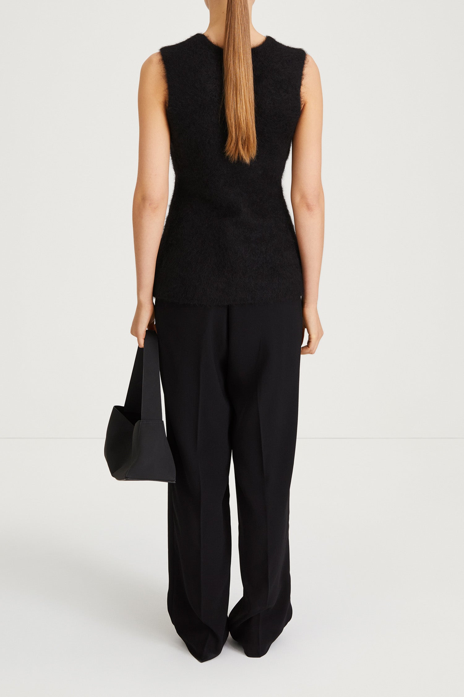 black mohair sleeveless flaired top stylein naya back