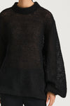 Black knitted sweater stylein nella close up front model image