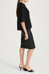 Black knitted transparent sweater short sleeve stylein nia side model image