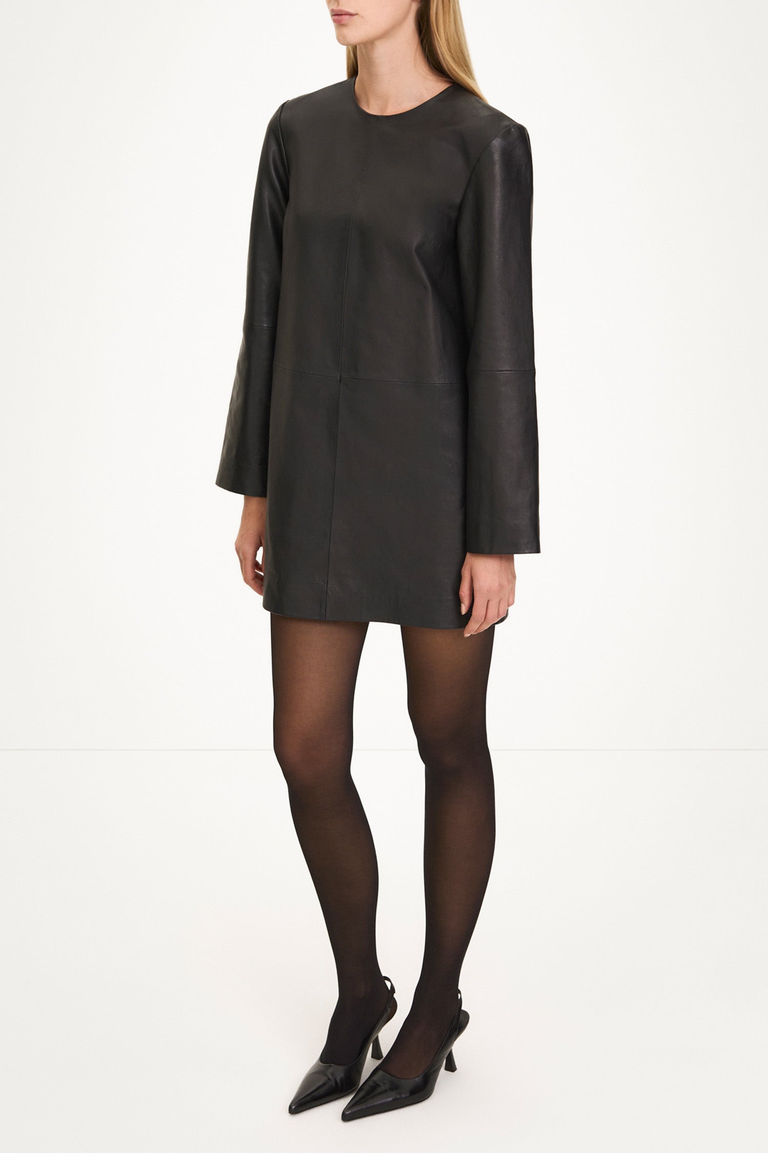 black leather mini dress a-lined stylein valetta side image