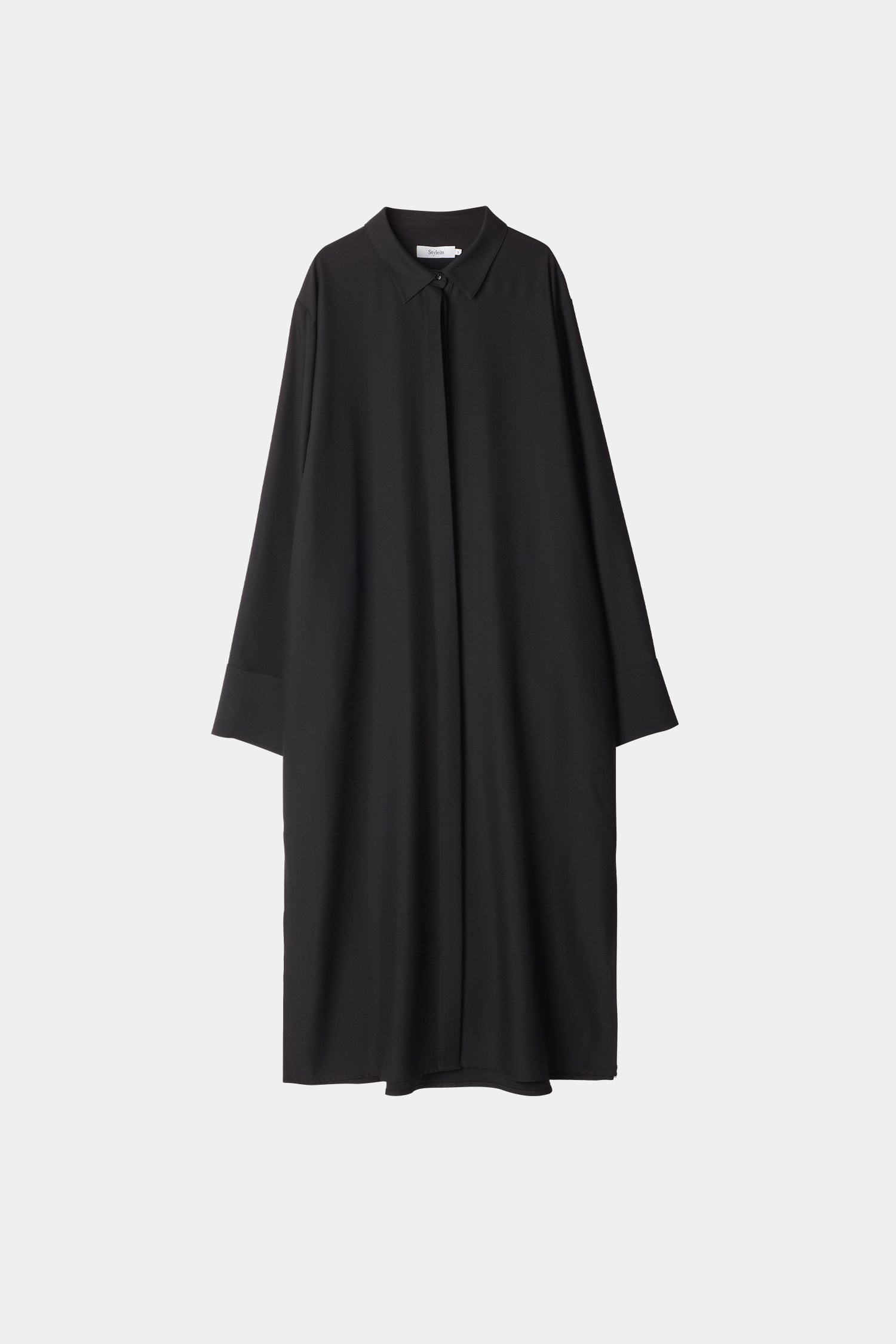 Montorio dress loose flowing long sleeves wide cuffs slits collar black stylein packshot