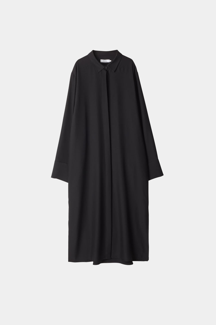 Montorio dress loose flowing long sleeves wide cuffs slits collar black stylein packshot