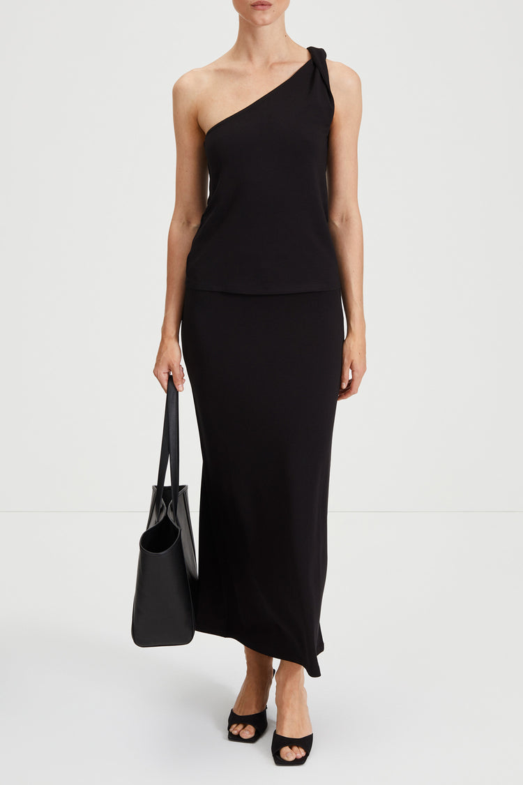 Claudi long skirt jersey subtly flared black stylein front image