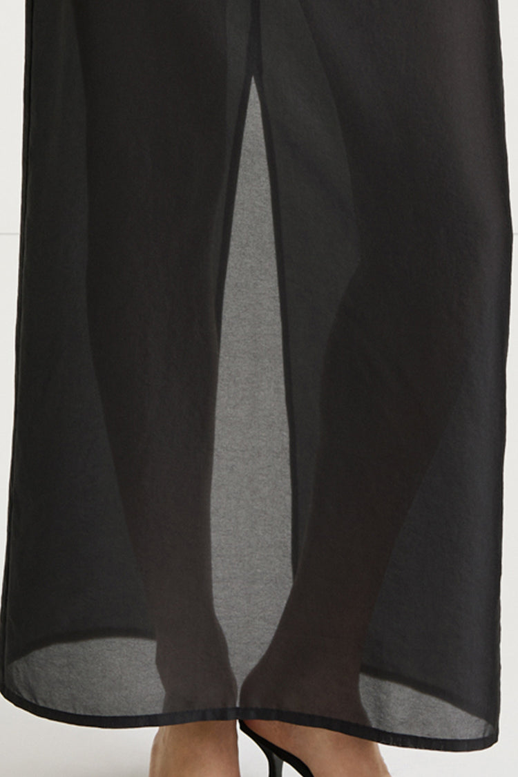 Black maxi transparent skirt stylein front close up model image