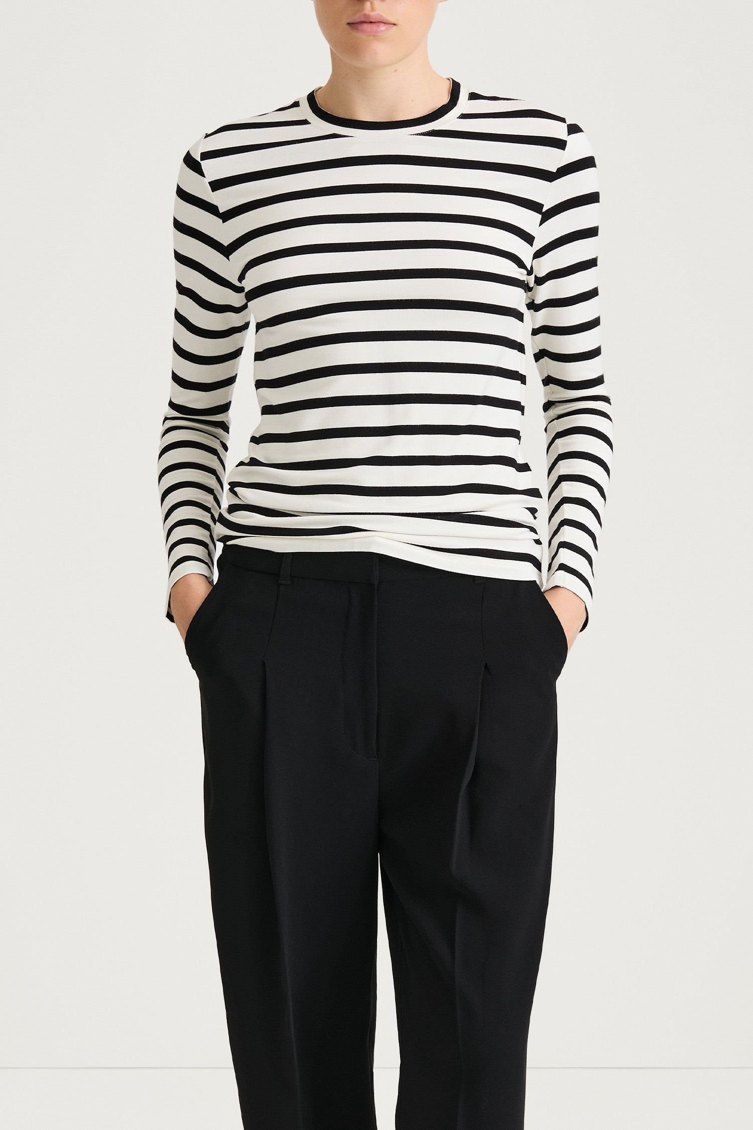 black white striped jersey long sleeve top stylein classics canvey front close up