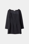 Brenda dress short crepe arched neckline long sleeved cinched waist black stylein packshot