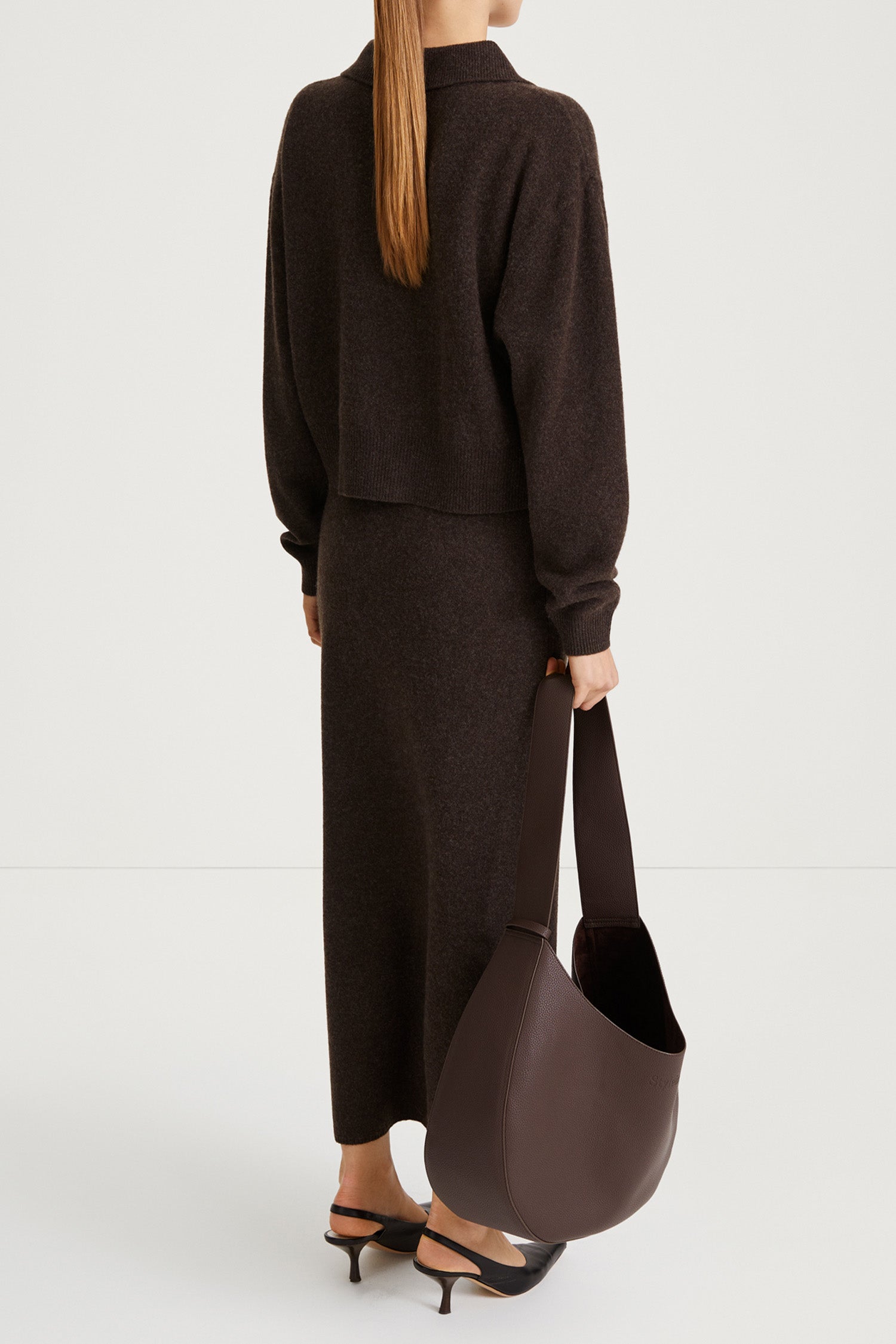 brown cardigan tennis collar stylein halina back