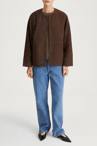 brown suede jacket stylein vana front