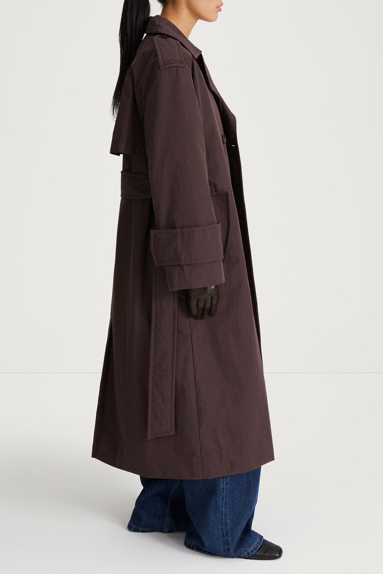brown padded trench coat stylein sandra  side