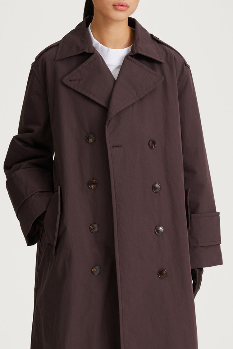 brown padded trench coat stylein sandra detail
