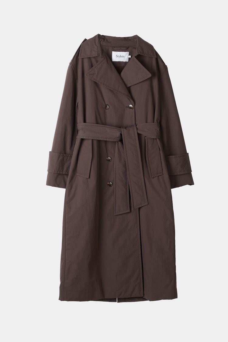 brown padded trench coat stylein sandra packshot
