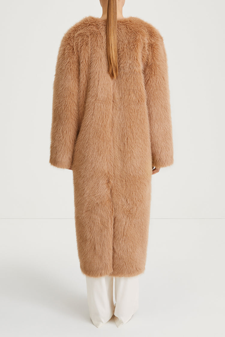 camel faux fur coat stylein haiza back