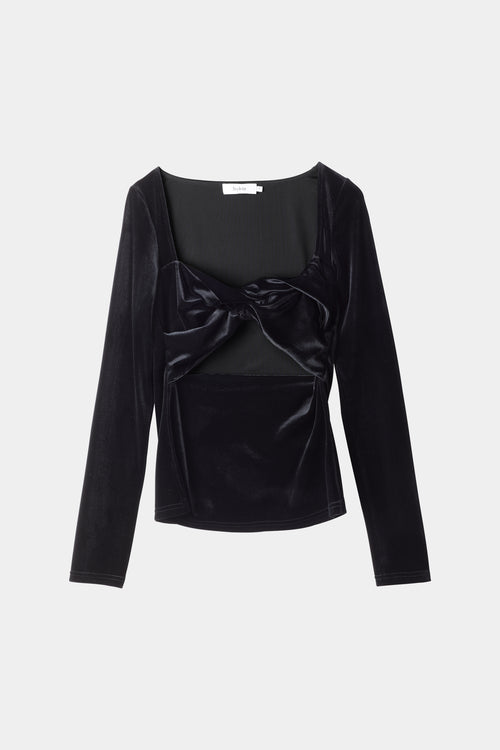 Campi top fitted velvet twisted detail front cut out long sleeves black stylein front image
