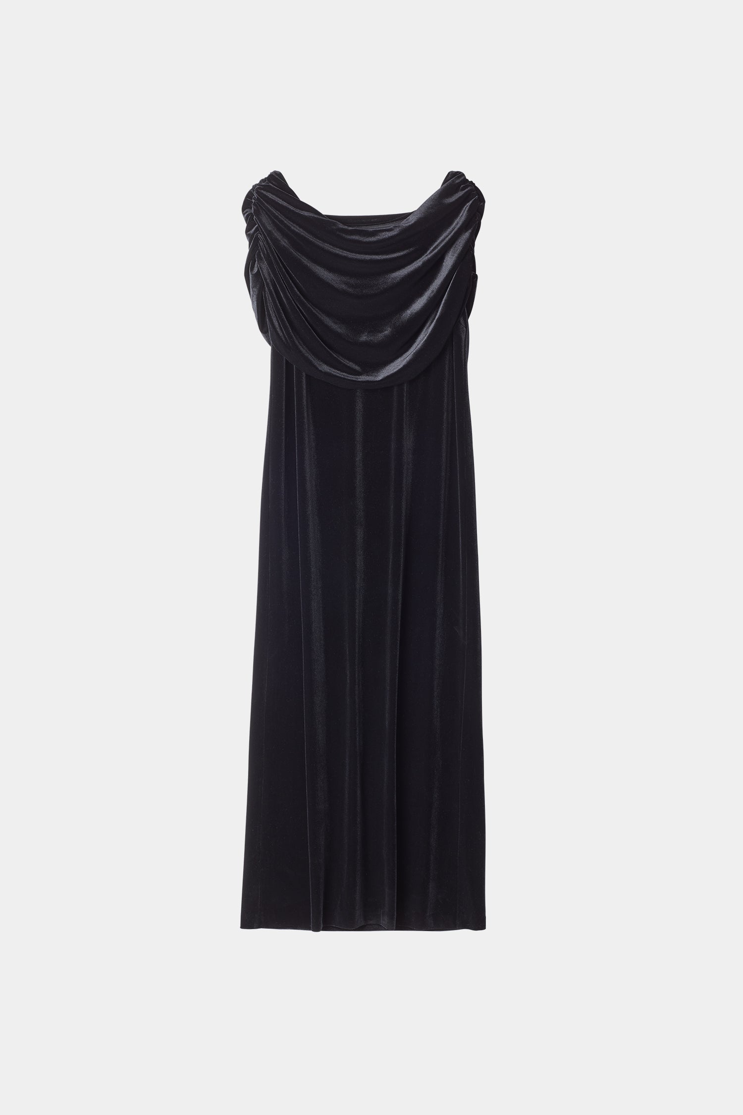Carro dress loose fitting sleevless draped cape rounded neckline velvet black stylein packshot